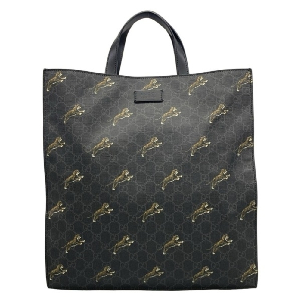 Gucci tote bag GG Plus Supreme leather dark gray black multi tiger